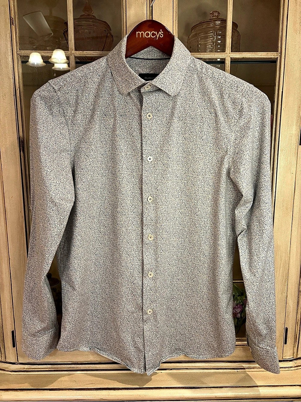 Bugatchi Confetti Print Cotton Blend Button Down Shirt in Blues